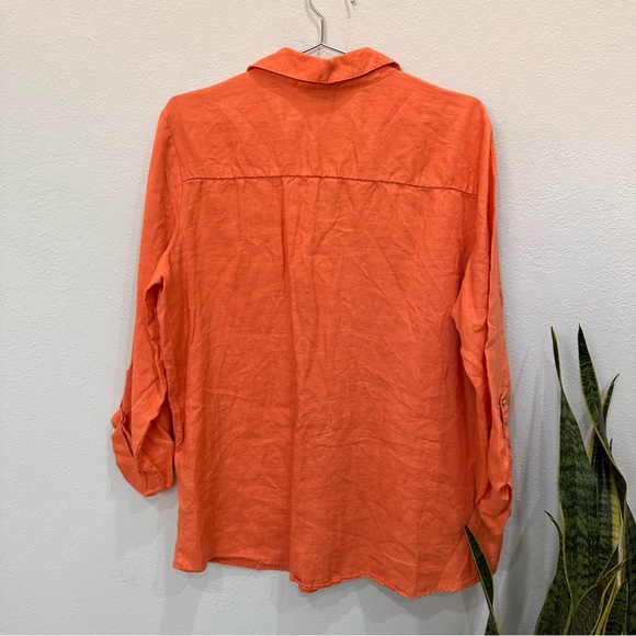 Ellen Tracy Linen V Neck Plunge Top - Picture 4 of 5